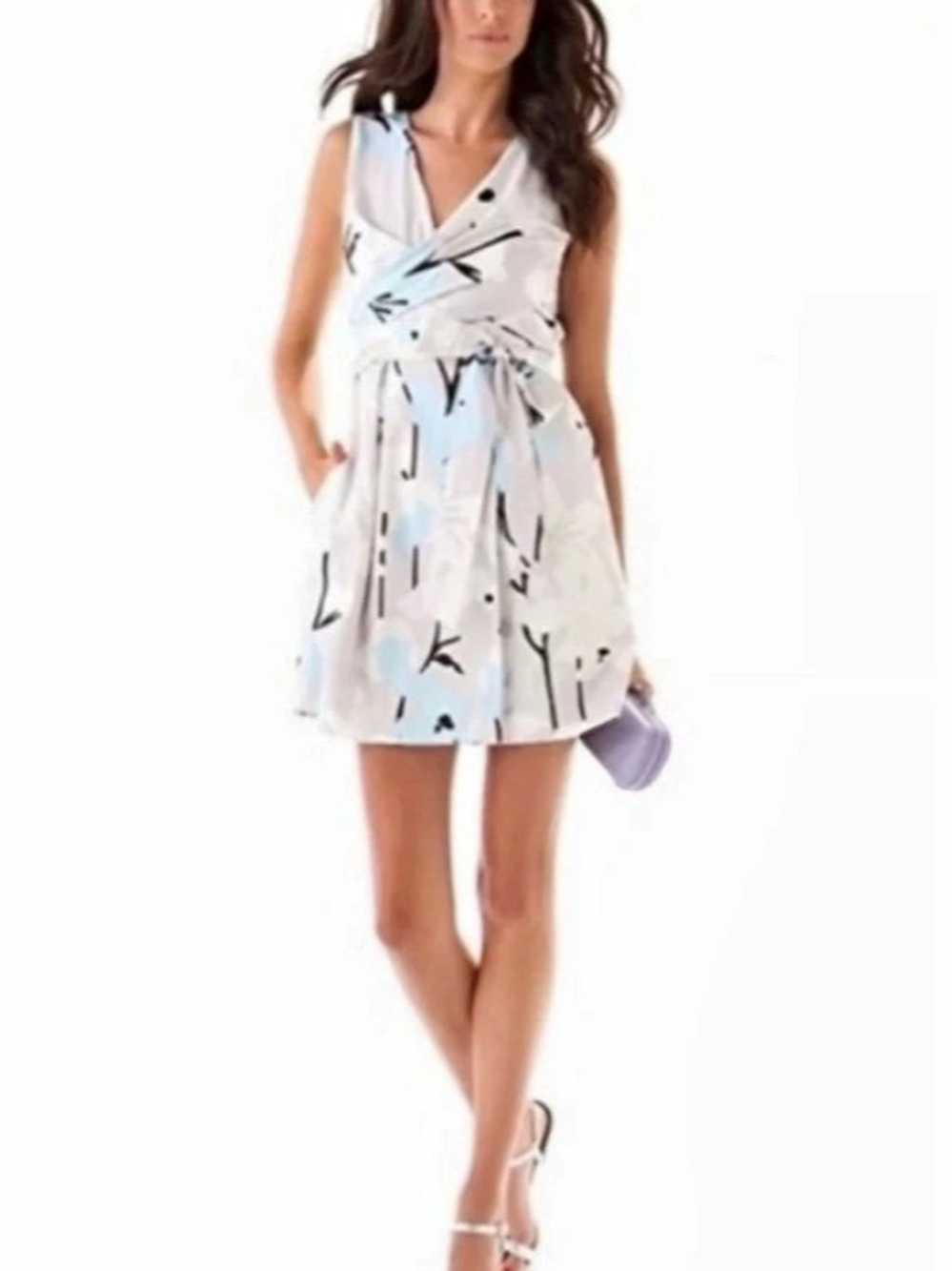 Diane von Furstenberg Wrap Abstract Mini Dress White & Blue Size 0